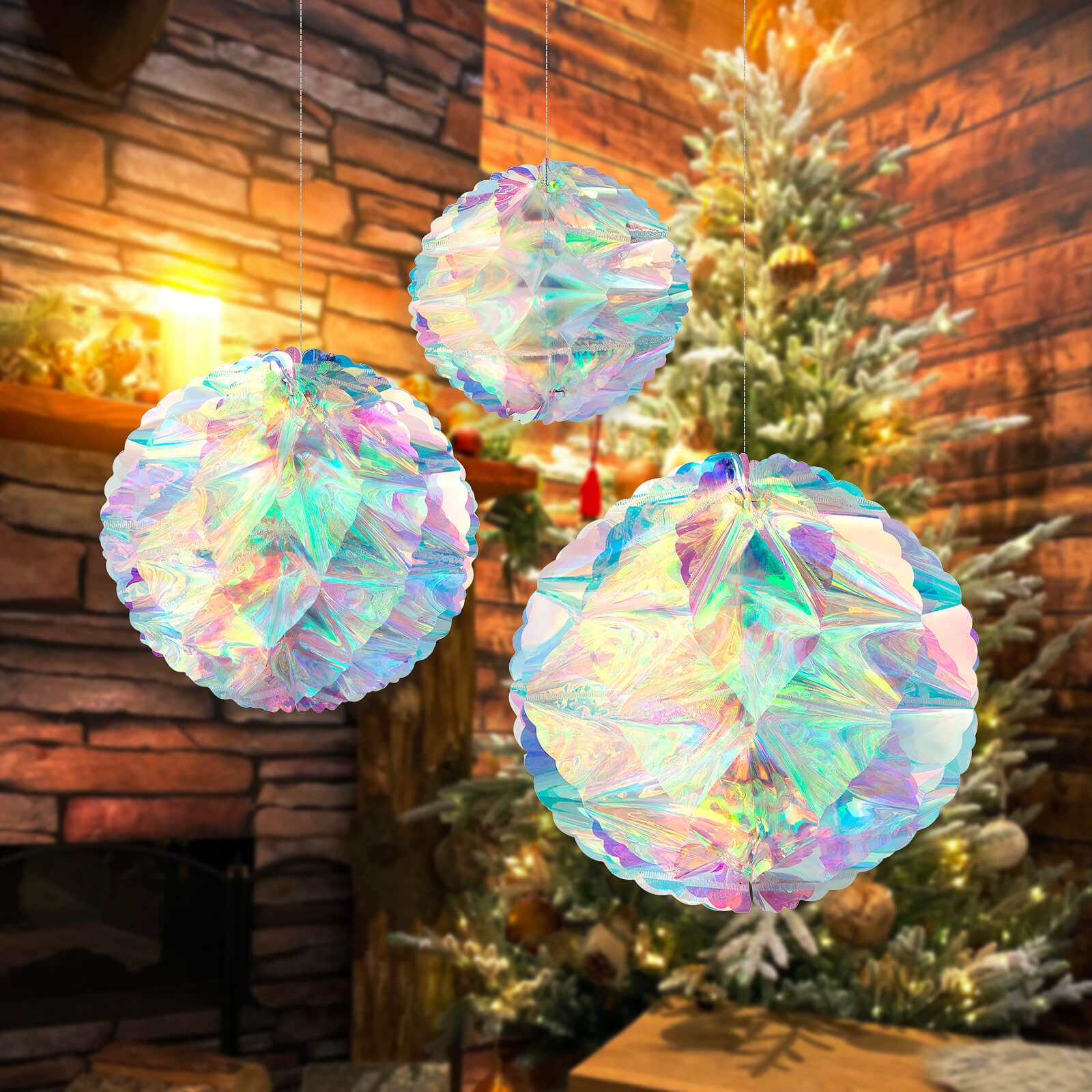 3 Pièces Boules Irisées En Nid D'Abeille - Guirlandes De Pompons Brillantes Pour Fêtes Et Mariages (15cm, 20cm, 25cm)