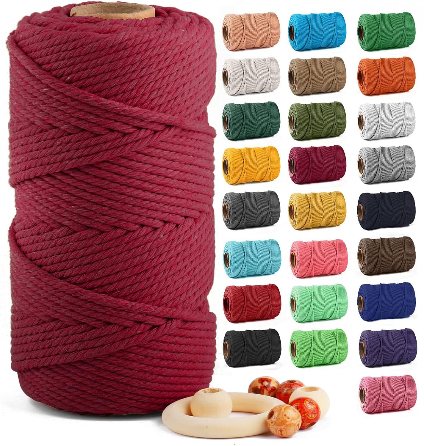 ZUEXT Macrame Cord, Red Wine, 5mm x 109yds Cotton String Macrame Yarn