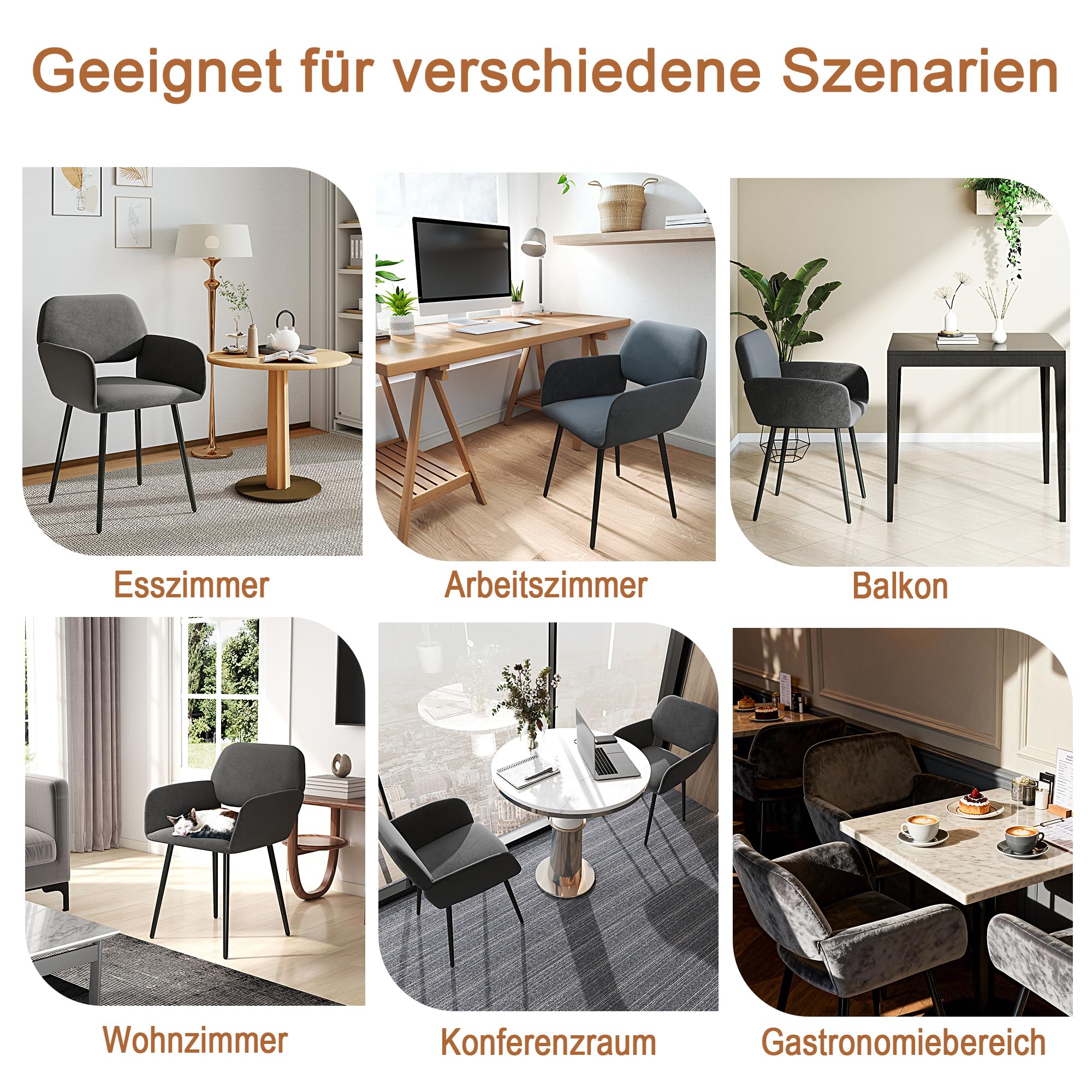 1 Pezzo Sedie Moderne Sala da Pranzo Imbottite per Cucina Grigia, Sedia Imbottita Cucina Moderna Scandinava con Braccioli per Sala da Pranzo/Soggiorno/Ristorante/Hotel/Velluto Grigio Scuro