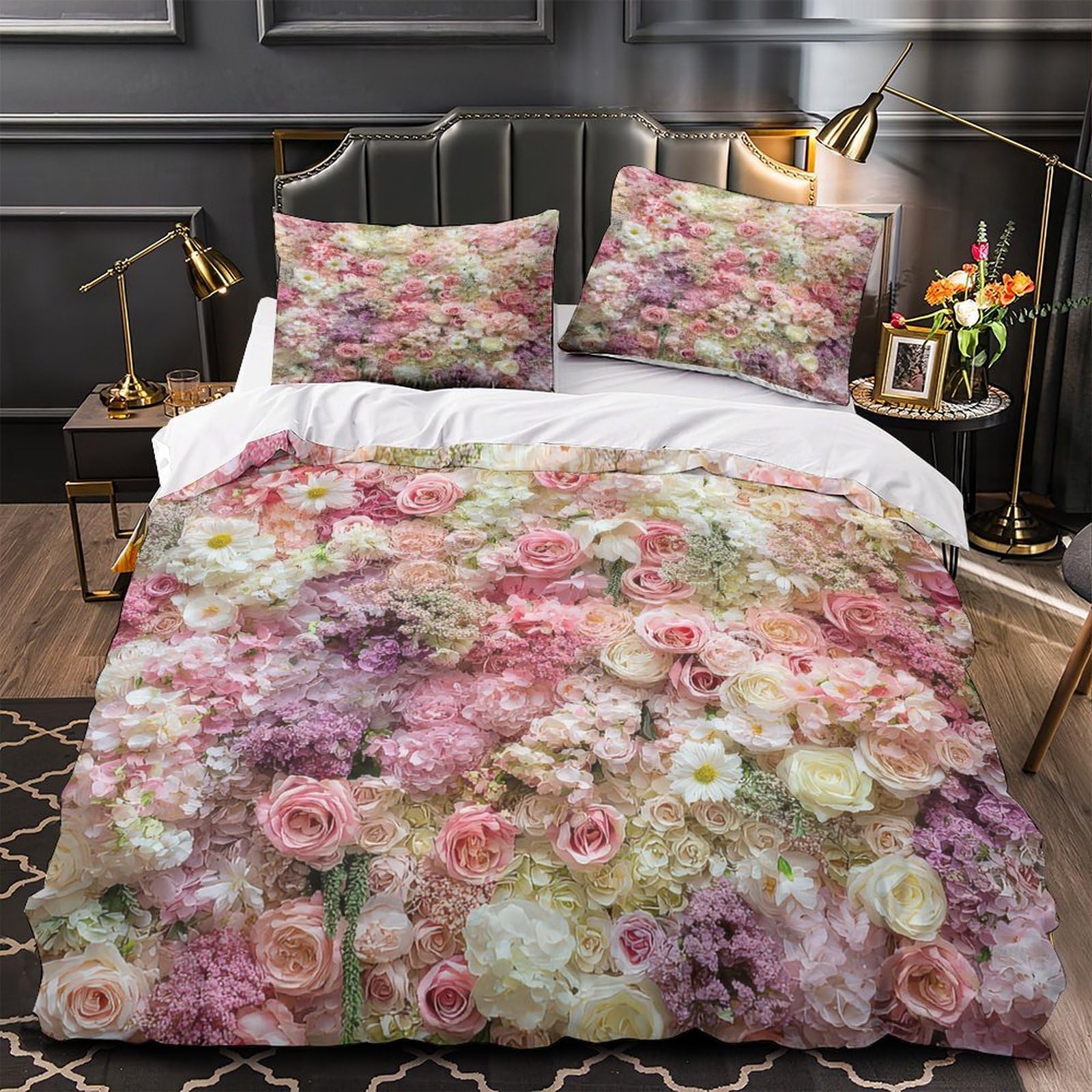 MMDASBVPE FloralWallDeco Quilt Cover 3D Print Super Soft 3 Pcs Bedding Set Hidden Zipper Comforter Cover Ultra Soft Wrinkle-Resistant for Teens Adults Women Kids Girls Boys Single（140x200cm）