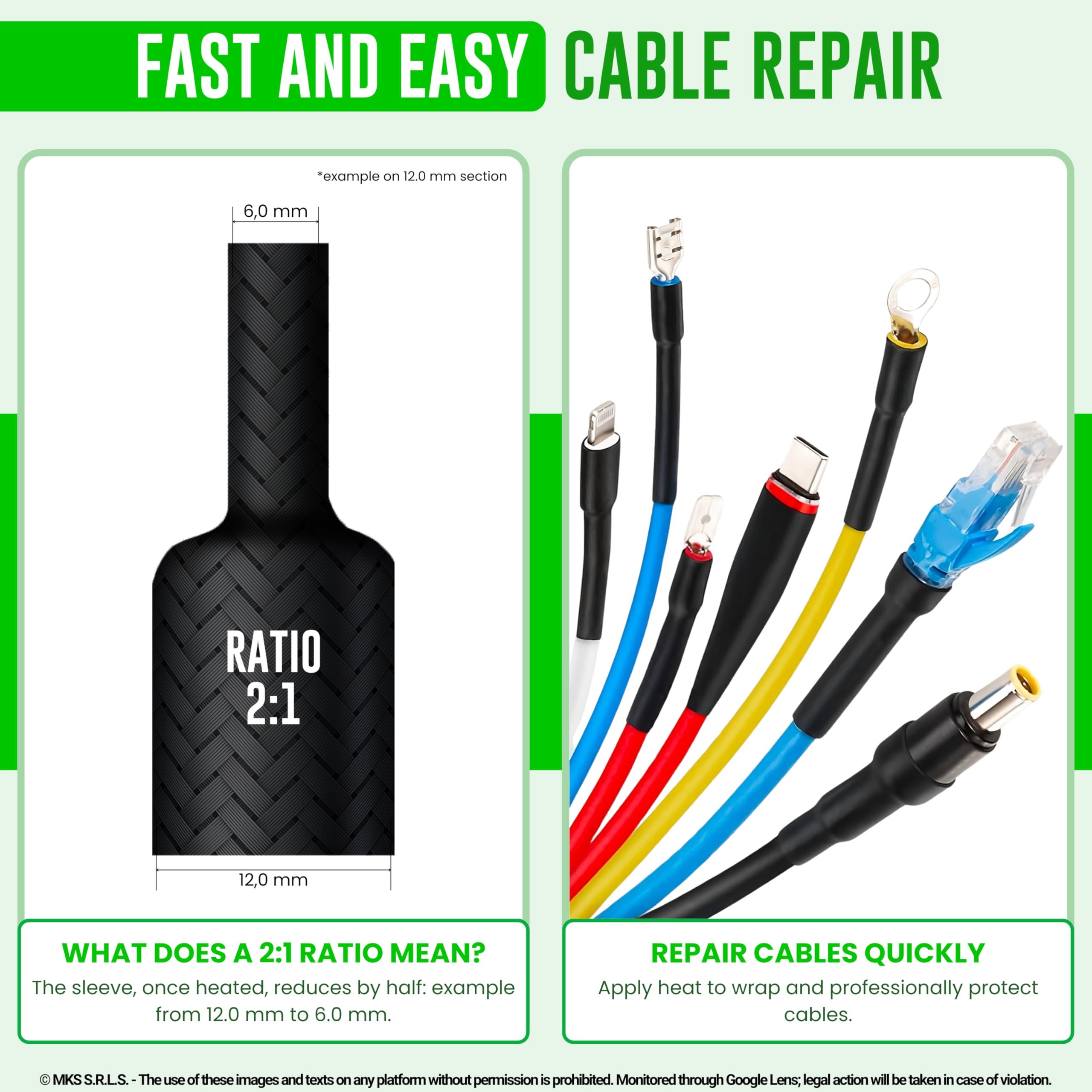 MarketConnect® Tubo Trenzado Termorretráctil Ø 20mm, L 4mt • Protección Avanzada para Cables • RELACIÓN 2:1
