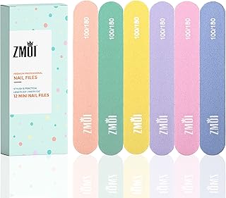 ZMOI Professional Mini Nail File – 12 Stylish - Practical Fingernail File Pack for Natural and Acrylic Nails 100/180 Emery...