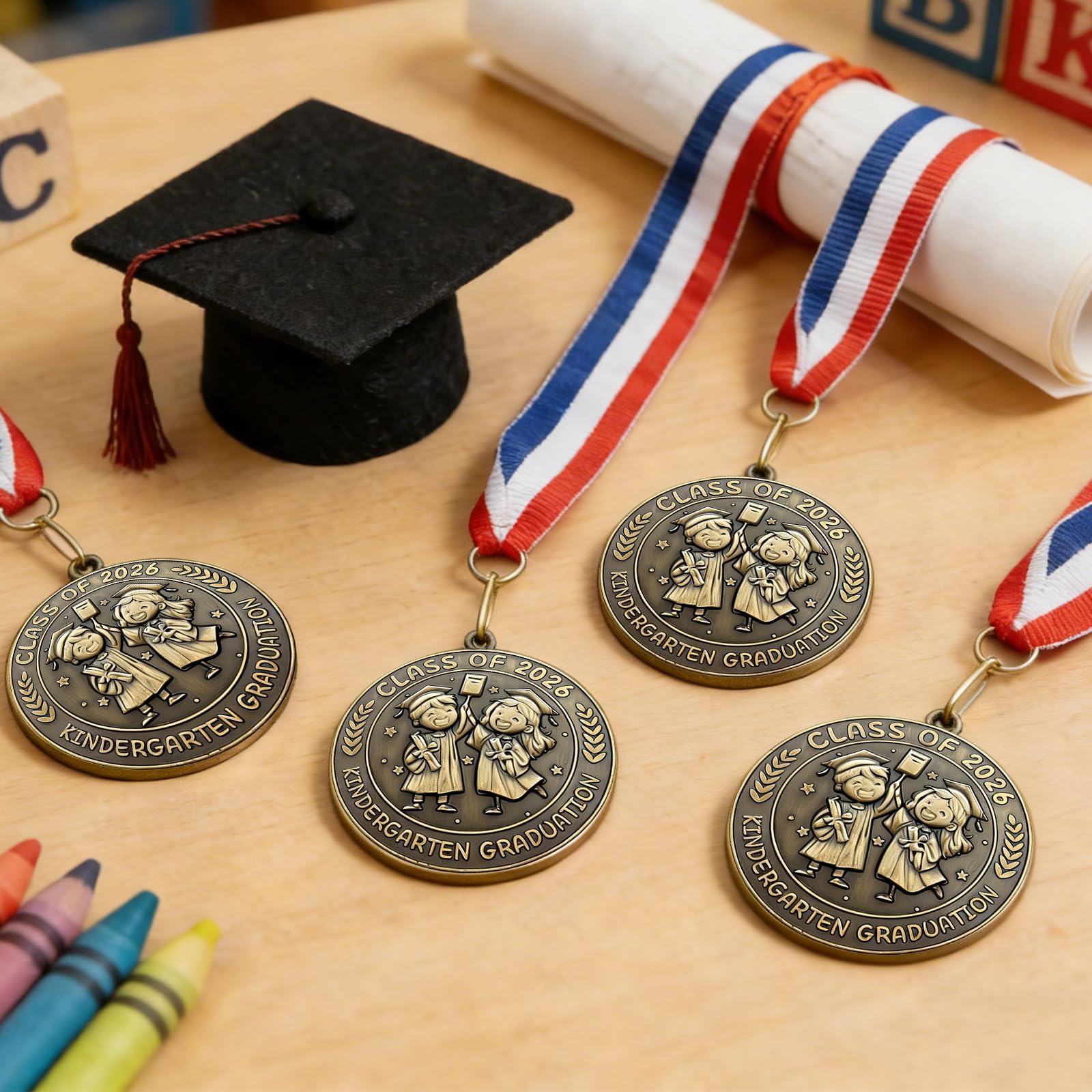YumSur 24 medaglie premio di laurea per bambini 5 cm medaglione premio prescolare con nastro per il collo congratulazioni regali di laurea per studenti scolastici bomboniere