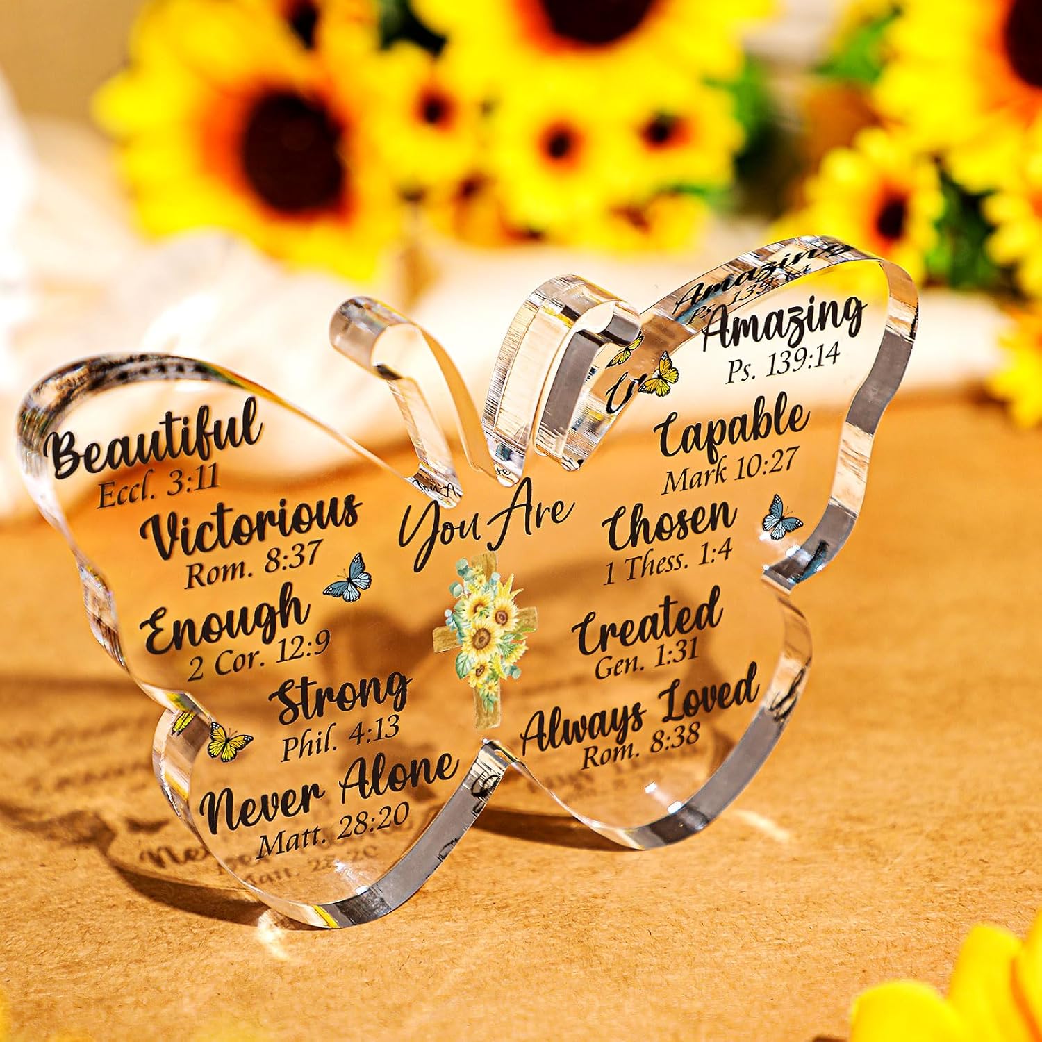 Gerrii Christian Gifts for Women Mom Religious Gift Inspirational Bible Verse Desk Decor Spiritual Acrylic Plaque Decorative Sign Gift for Mother's Day Birthday Christ Sister Mom Friends(Sunflower) image 5