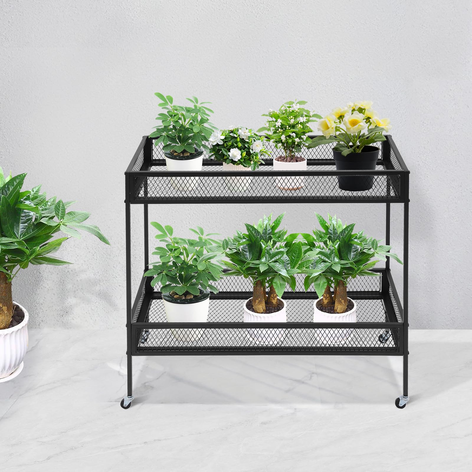 Genérico Carro utilitario de Hierro de 2 Niveles con Ruedas, Negro, 102 x 41 x 102,5 cm