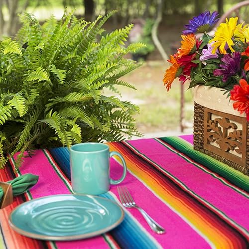 Miniatura 2 de 3 piezas de camino de mesa de sarape mexicano con borlas, manta mexicana a rayas con flecos, camino de mesa de algodón para suministros de fiesta