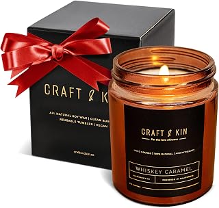 Craft & Kin Christmas Scented Candles for Men | Premium Whiskey Caramel Winter Candle | All-Natural Scent for Home | Long Lasting Holiday Candles with 45 Hour Burn Time, 8oz