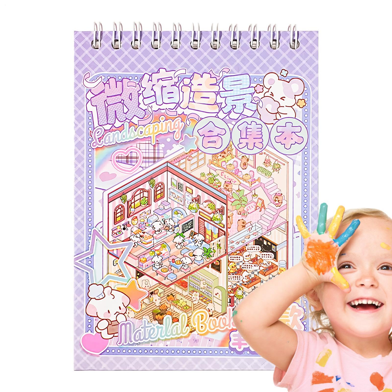 Libro de pegatinas reutilizable con relieve 3D Cartoon Scenery Stick Art impermeable