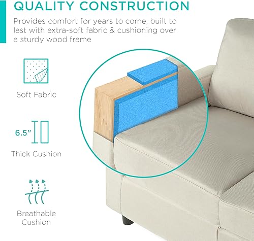 Miniatura 5 de Best Choice Products - Sofá modular de lino para el hogar, dormitorio, habitación, espacios compactos con asiento mullido alargado, 3 asientos,