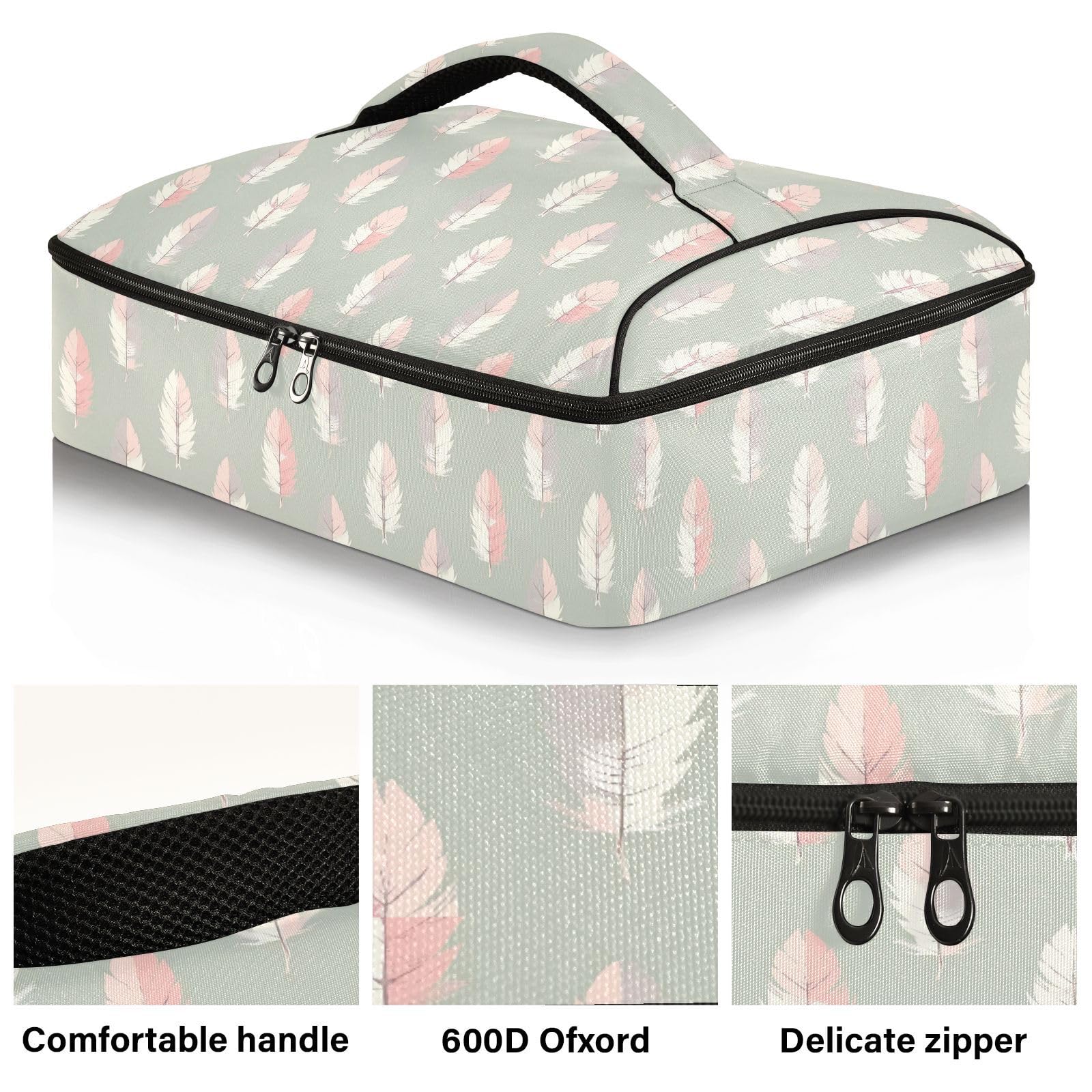 BOESI Graffiti Feather Pattern Insulated Casserole Dish Bag Lunch Bag Insulated Insulated Food Bag Reusable for Holding Hot and Cold Food Suitable for Potluck Parties/Picnics/Cookouts