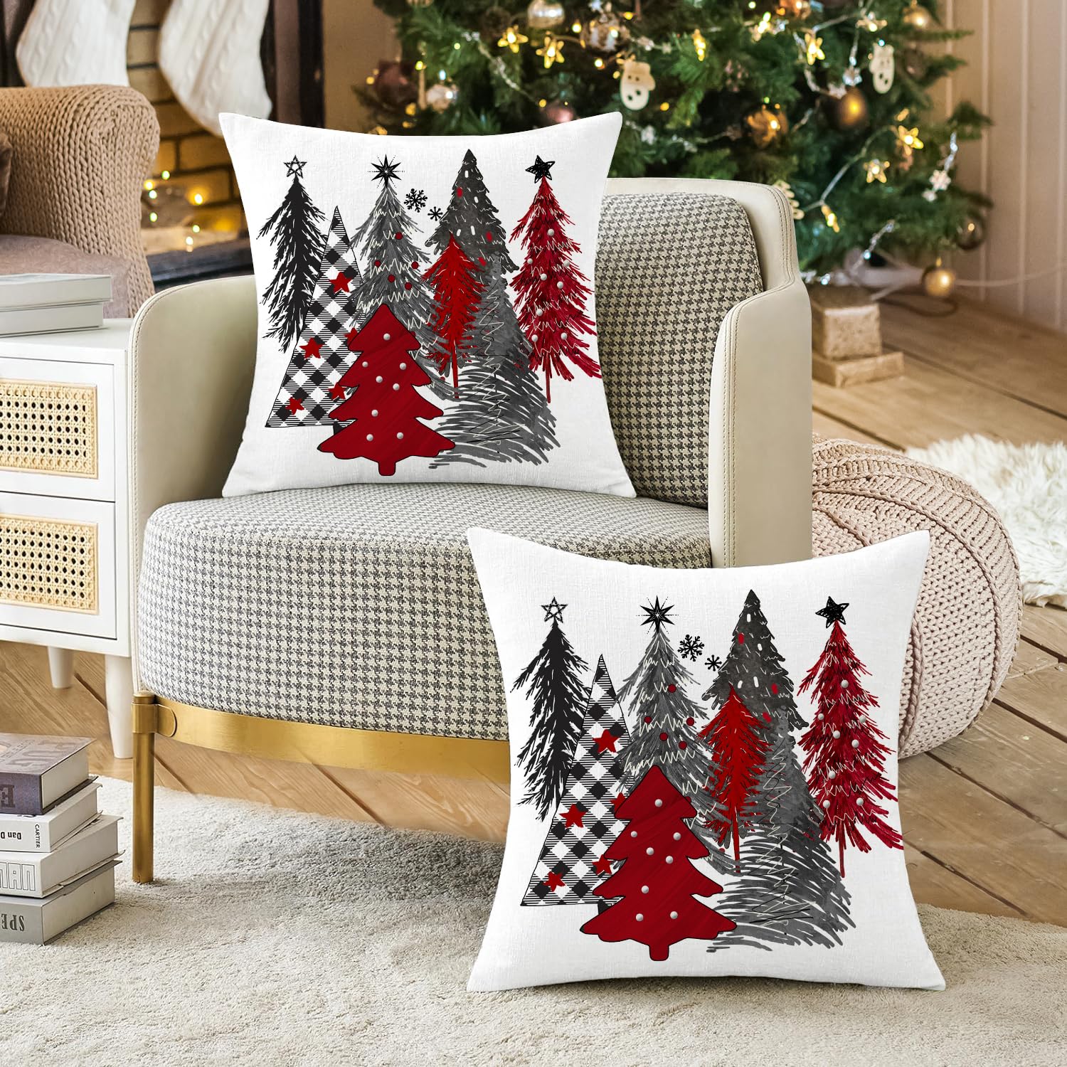 Lot De 2 Housses De Coussin De Noël Artmag - Motif Sapin - 55,9 X 55,9 Cm