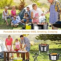 Vista 8 de Charcoal BBQ Grill, Heavy Duty 3-in-1 Barbecue Smoker Grill for Garden Camping Outdoor Cooking and Grilling