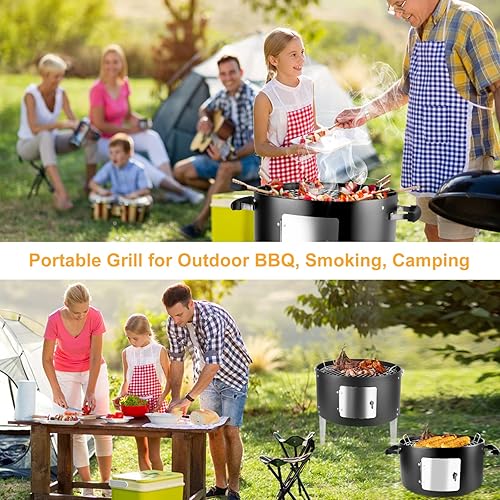 Miniatura 8 de Parrilla de barbacoa de carbón, resistente 3 en 1, parrilla ahumadora para jardín, camping, cocina al aire libre y parrilla
