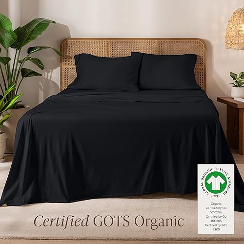 Vista 26 de Bare Home Juego de sábanas 100% algodón orgánico, ultra suave, 100% algodón, juego de sábanas y fundas de almohada, sábanas de bolsillo profundo