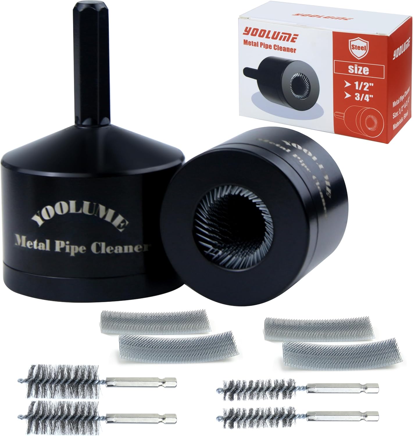 Copper Pipe Cleaner for Drill (1/2" & 3/4"),Includes 4 PCS Replaceable Cleaner Brush Blades and Pipe Brushes for Cleaning Rust,Solder Stains on Various Metal Pipe,Professional Plumber Tools Set