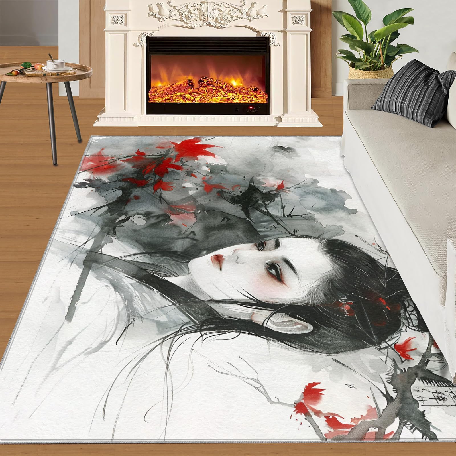 SANSJI Japanese Geisha Large Rugs for Living Room 200x290, Japan Women Rug Non Slip Washable Rug, Tradition Aesthetic Rugs for Bedroom, Girls Stain Resistant Indoor Carpet for Classroom