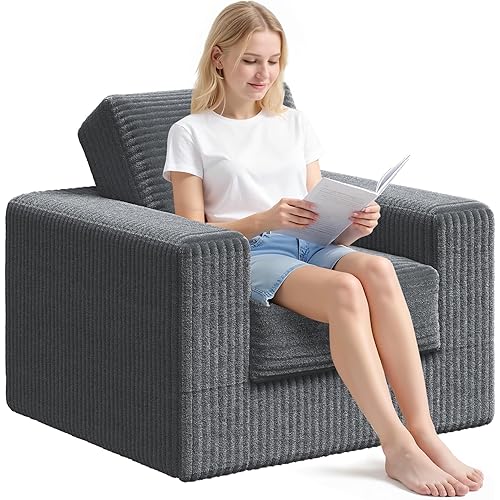 WLIVE 35'' Boneless Chair for Living Room, Bean Bag Chair for Adults, with Pillows, Comfortable Floor Chair, Grey, Single