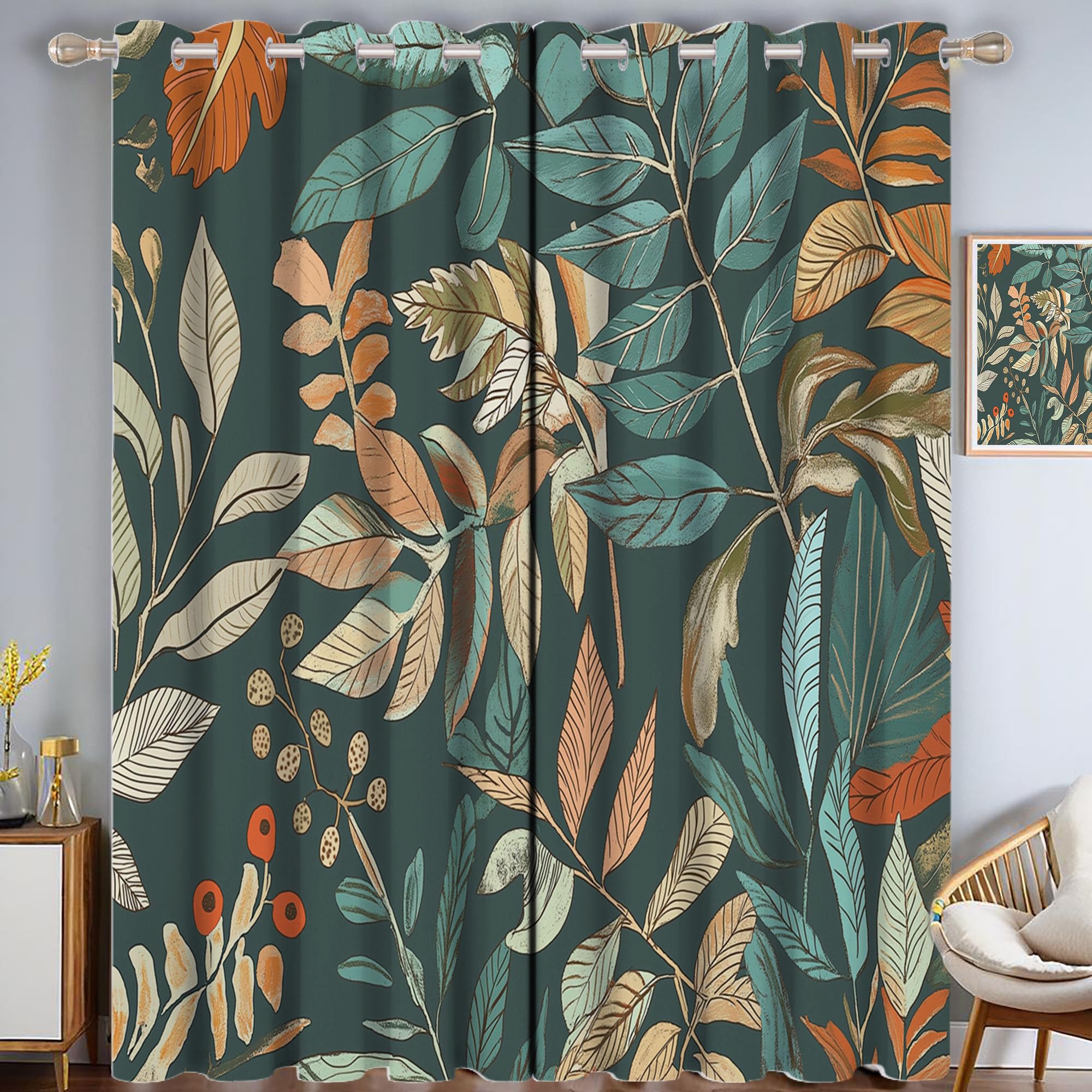 Rideau isolant contre le froid et la lumiere exterieure | Motif foret bleu gris 140x225