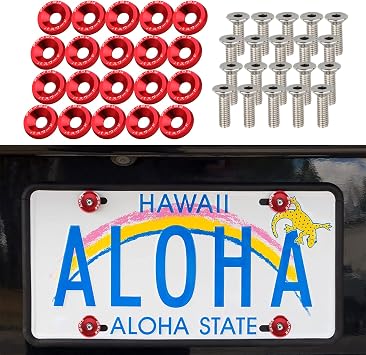 20PCS Aluminum License Plate Screws, M6 JDM Kit, Red