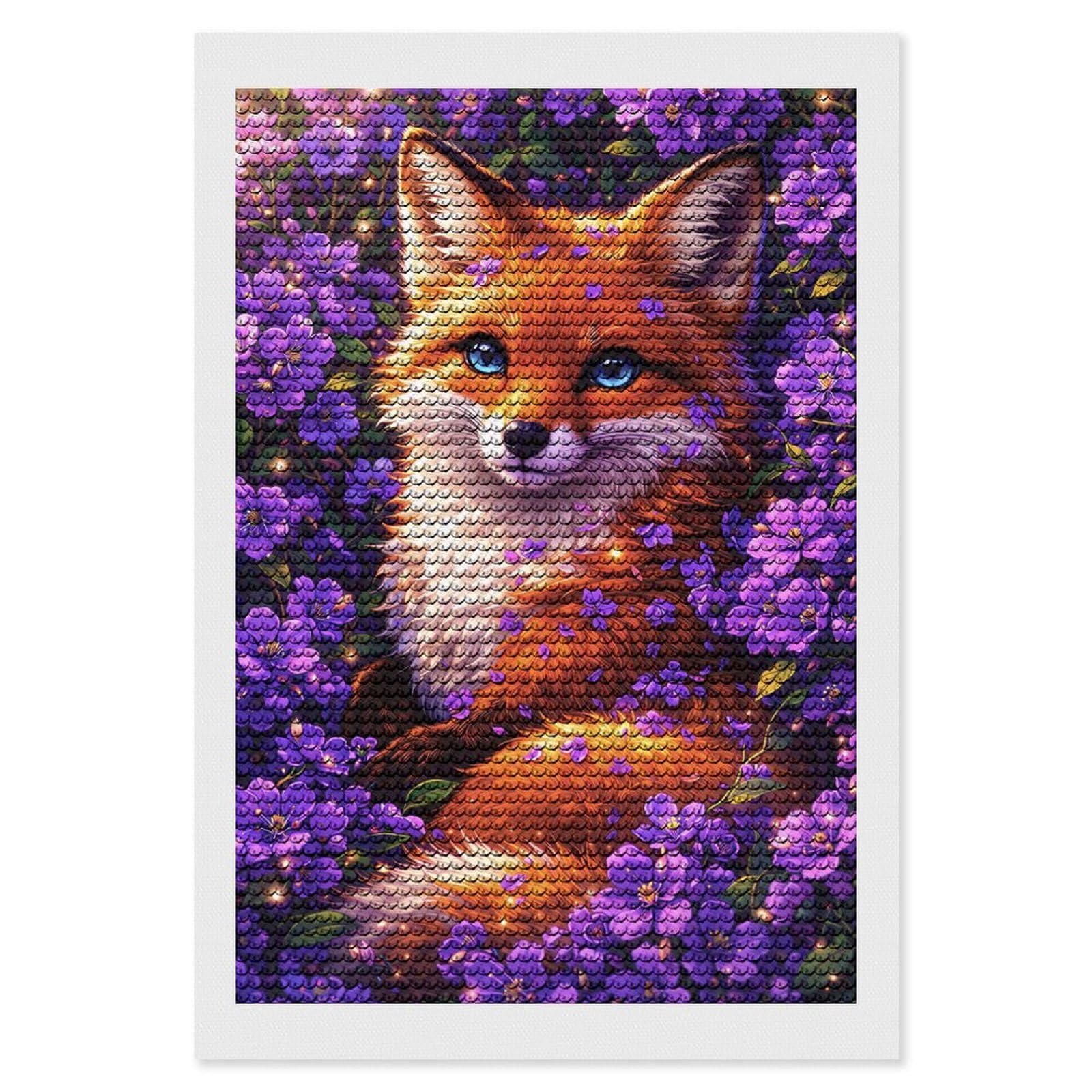 Junmoney Fox Among Lavender Blooms Diamond Art Kit 8"x12", Relaxing DIY Hobby, Satisfying Creative Project, Living Room Decor, for Women