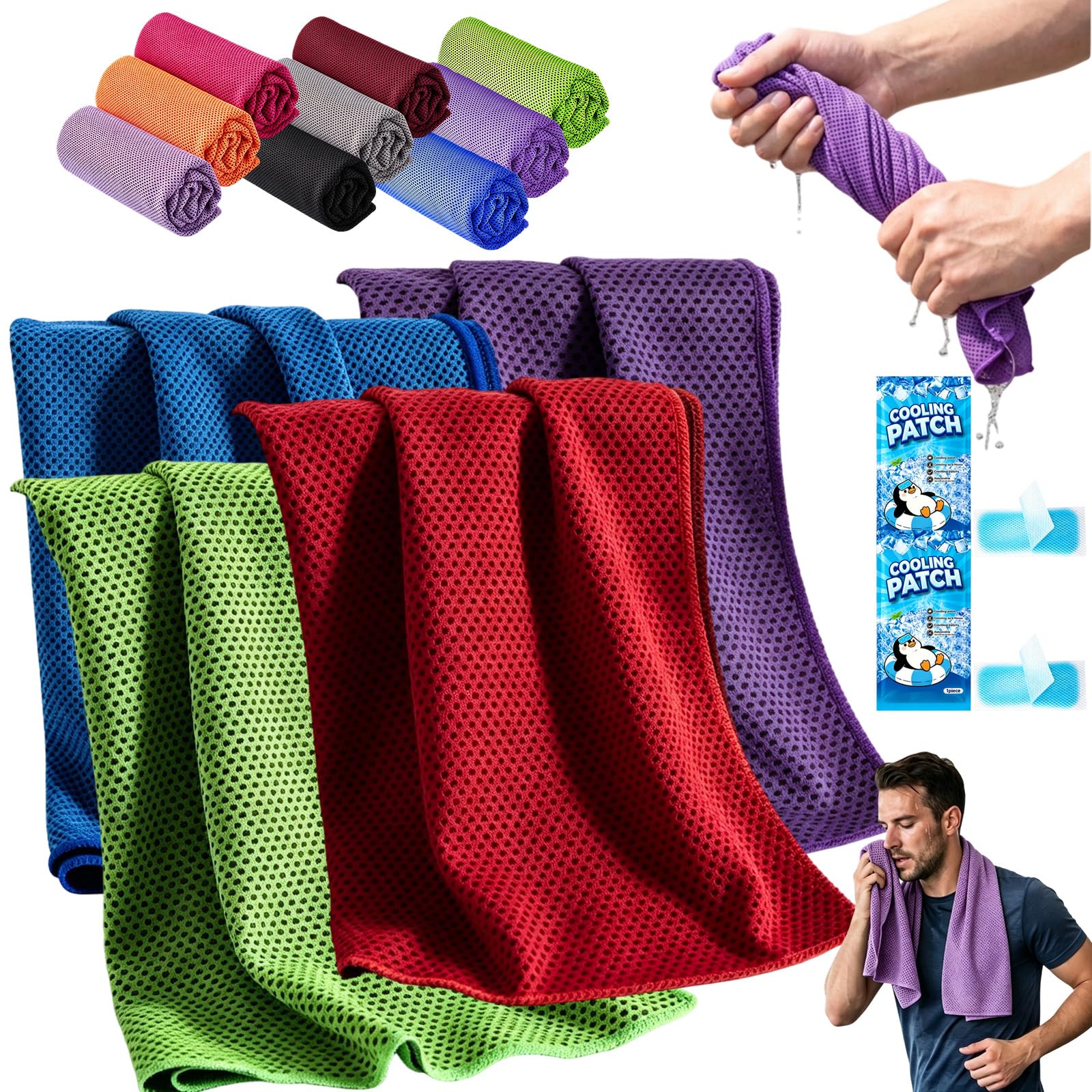 Dawhare Cold Sweat Towel You Can Use Anywhere, 100x30cm Ice Towel with Storage Bottle Sweat, Microfiber Cool Ice, for Gym, Yoga, Golf, Running, Camping & Hot Weather (4-A,30x100cm)