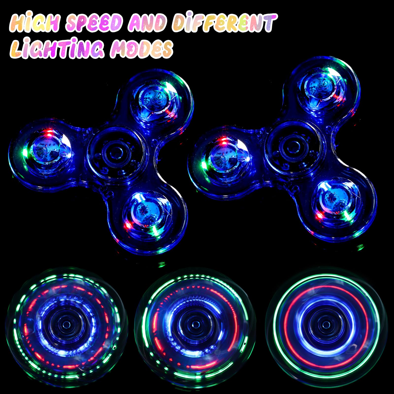 SCIONE 2PCS Crystal LED Light Fidget Spinner for Kids,Light Up Fidget Toys for Kids,Glow in The Dark Party Bag Fillers for Children Adults(Crystal- Blue and Red) - Image 3