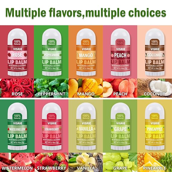 120 Pack Mini Lip Balm Bulk, 10 Assorted Flavors, 0.1oz | Natural, Vitamin E & Beeswax, Moisturizing Lip Care for Dry Cracked Lips, Perfect for Care Packages & Small Gifts