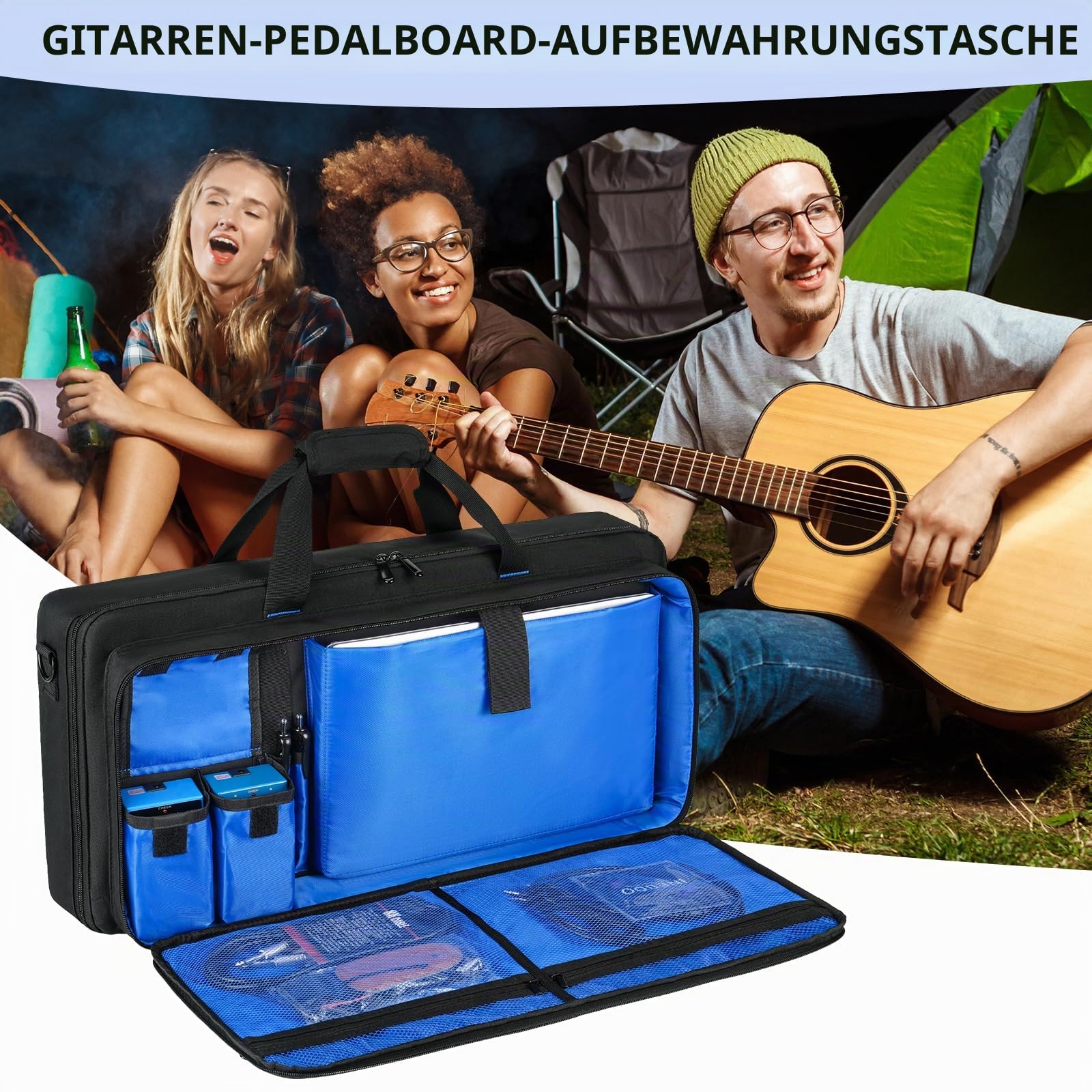 Tragetasche kompatibel mit Boss ME-90/GT-1000/GX-100/ME-80 Gitarren-Multieffektpedal, Gitarren-Pedalboard-Tasche mit Mehreren Taschen für Gitarrenkabel und Zubehör (60 x 8,9 x 29 cm), nur Tasche | Tragetasche für Gitarren-Pedale mit mehreren Taschen für G