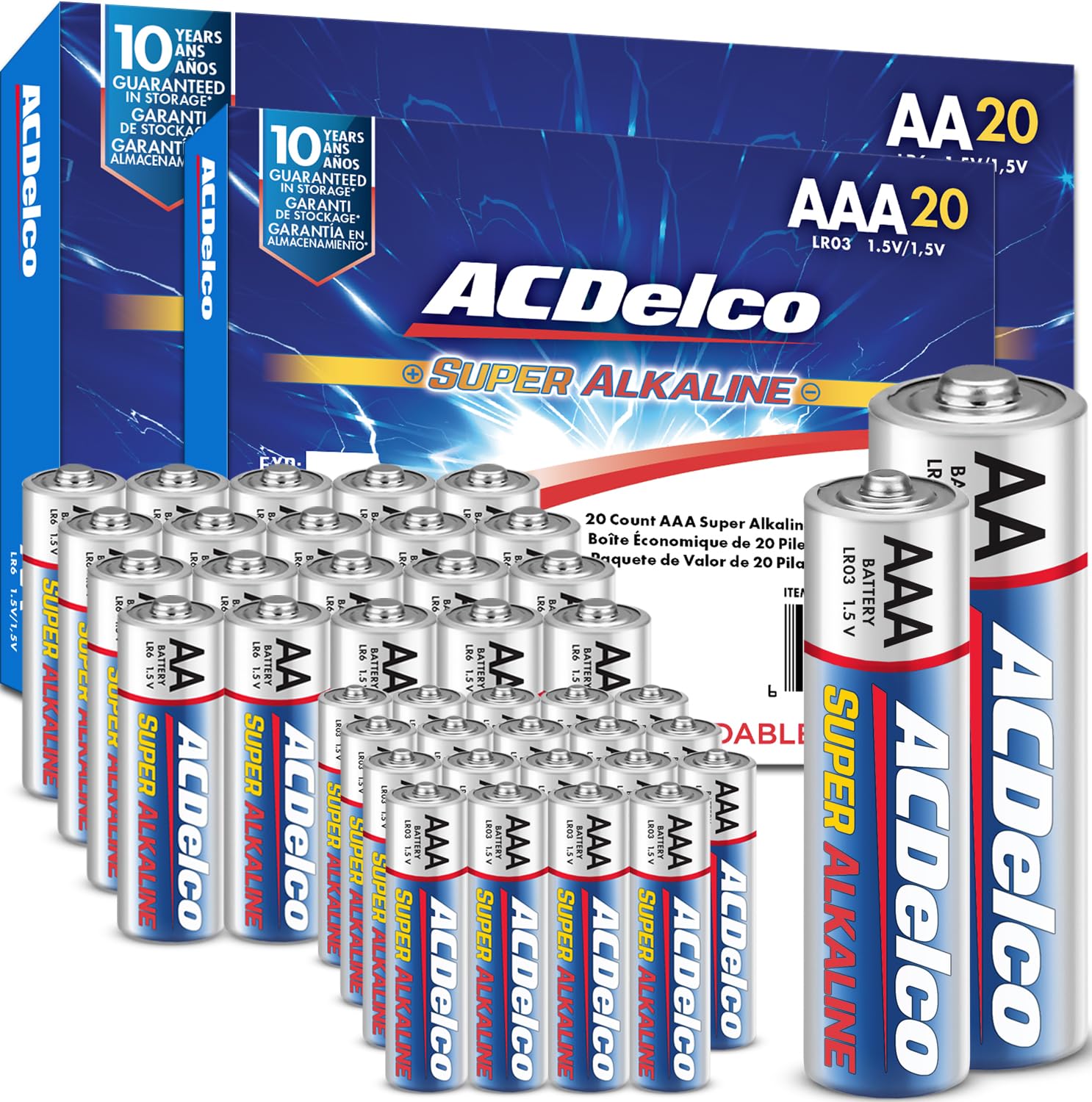 Acdelco Super Piles Alcalines, 20-Count des AA et 20-Count du AAA