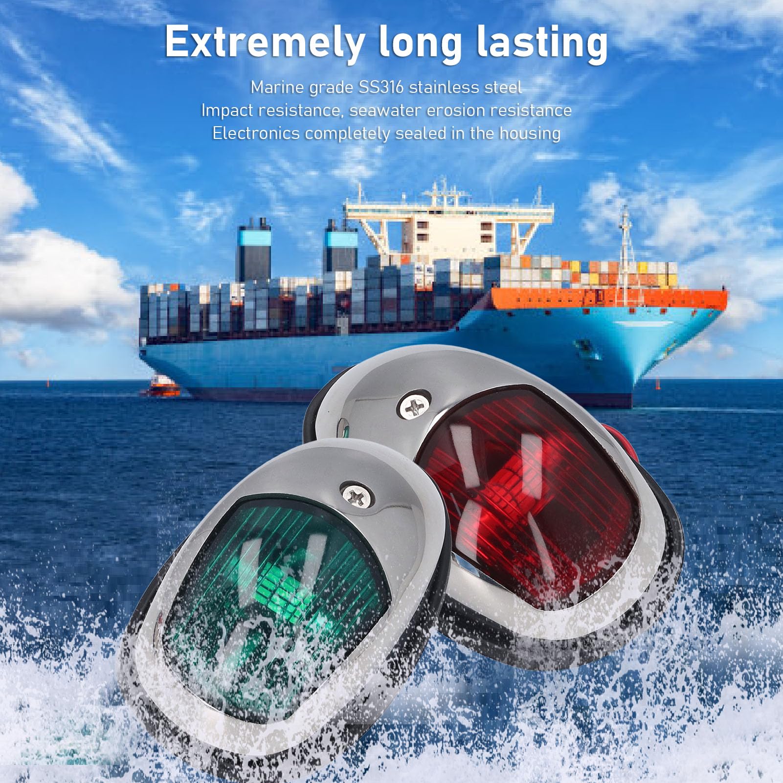 Alomejor Boat Navigation Lights, 1.2W SS316 Stainless Steel | IP67 impermeabile, angolo del fascio di 112,5°, basso consumo energetico