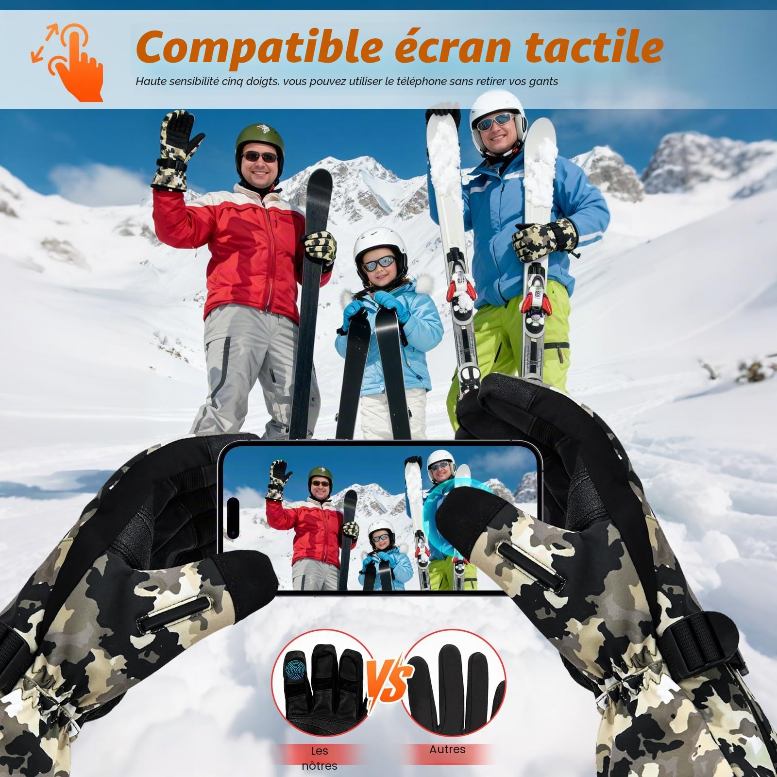 Gants Chauffants pour Hommes et Femmes, Batterie Rechargeable 7,4V 3000mAh avec écran Tactile, Gants Chauffants pour Le Ski, Chauffe-Mains pour l'hiver, Le Ski, la (XL)