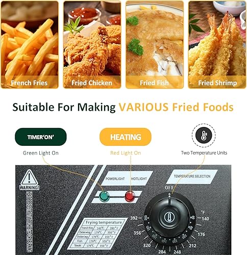Miniatura 5 de Freidora comercial, freidora eléctrica de encimera de 1700 W con canasta, freidora de aceite de acero inoxidable de 11.4 cuartos de galón, con