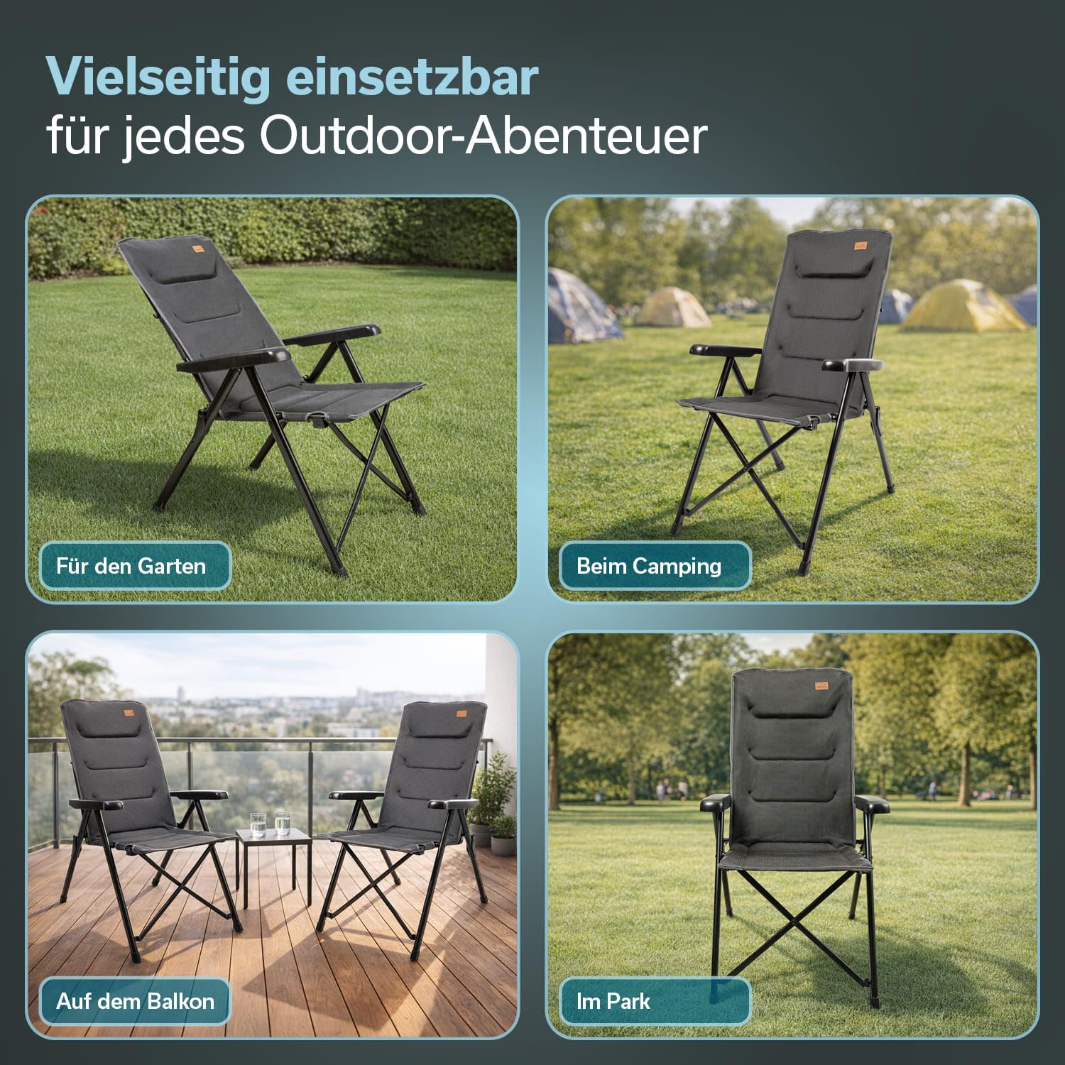 Skandika Klappstuhl Lepola | Campingstuhl faltbar aus Aluminium, Alu-Gartenstuhl, 7-Fach verstellbare Rückenlehne, 180kg belastbar, klappbar, hohe Lehne, Kopfstütze | Camping, Garten