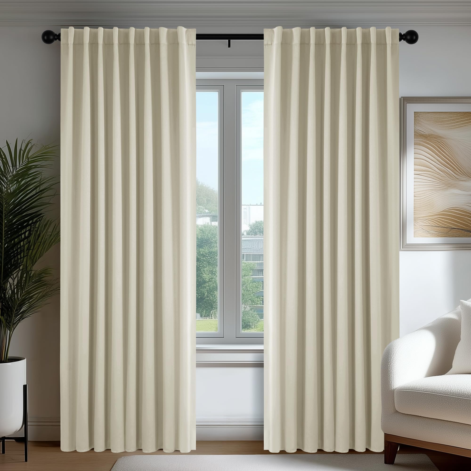 Deconovo Cortinas Opacas Térmicas Aislantes del Frío y del Calor para Ventanas, Cortinas para Salón y Dormitorio, 3 Modos de Montaje, 140 x 240 cm, Beige Claro, 2 Paneles