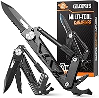 Vista 1 de Mosquetón multiherramienta con cuchillo de bolsillo, equipo EDC con cuchillos plegables, abridor de botellas, rompevanas y destornillador, regalos