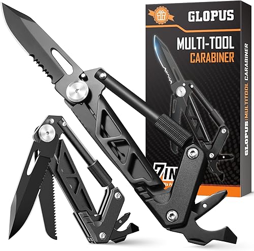 Mosquetón multiherramienta con cuchillo de bolsillo, equipo EDC con cuchillos plegables, abridor de botellas, rompevanas y destornillador, regalos