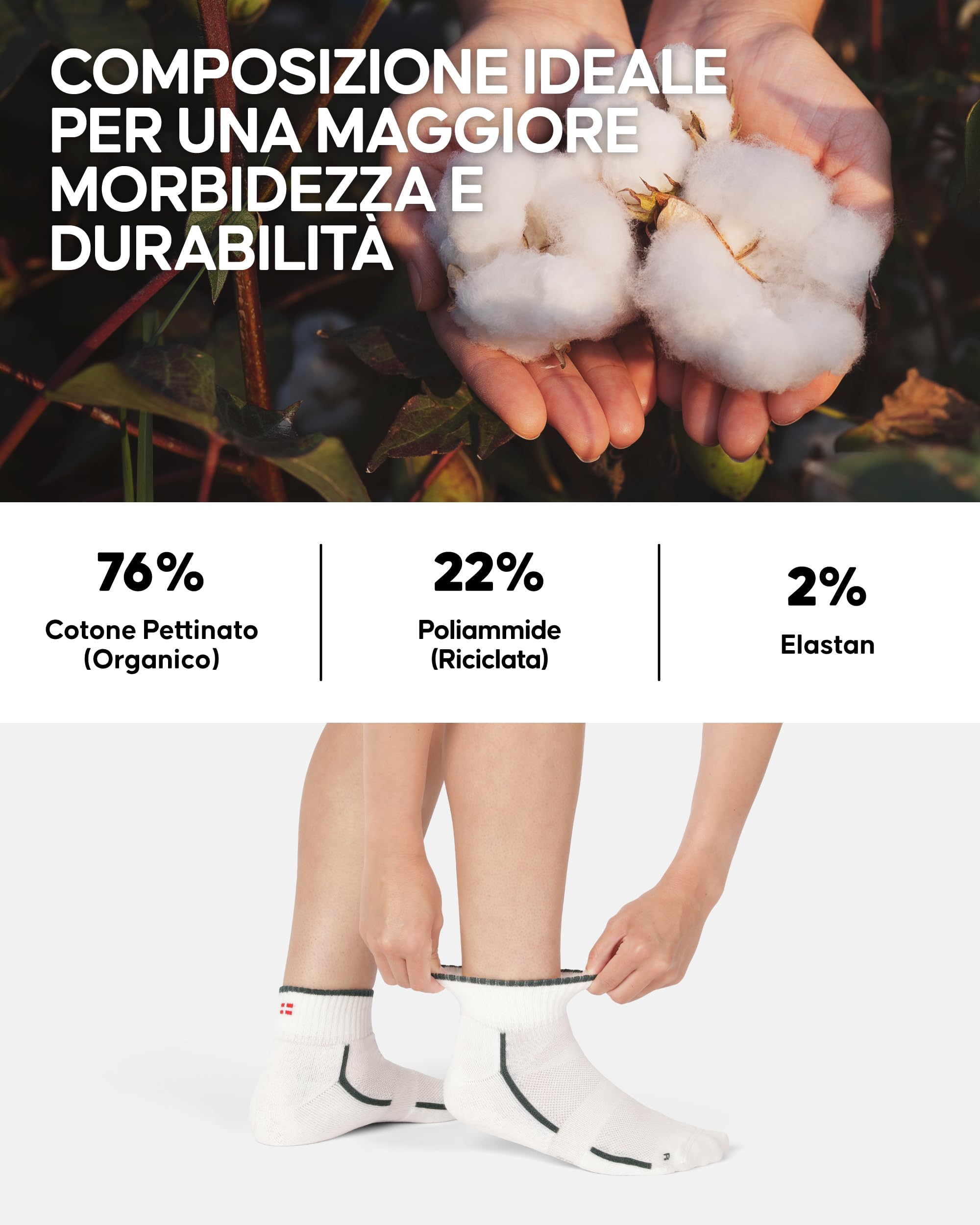 DANISH ENDURANCE Fantasmini Uomo Donna Cotone, Calzini Sportivi in Cotone Biologico, Estivi, Anti-Vescica e Traspiranti, 3 o 6 Paia