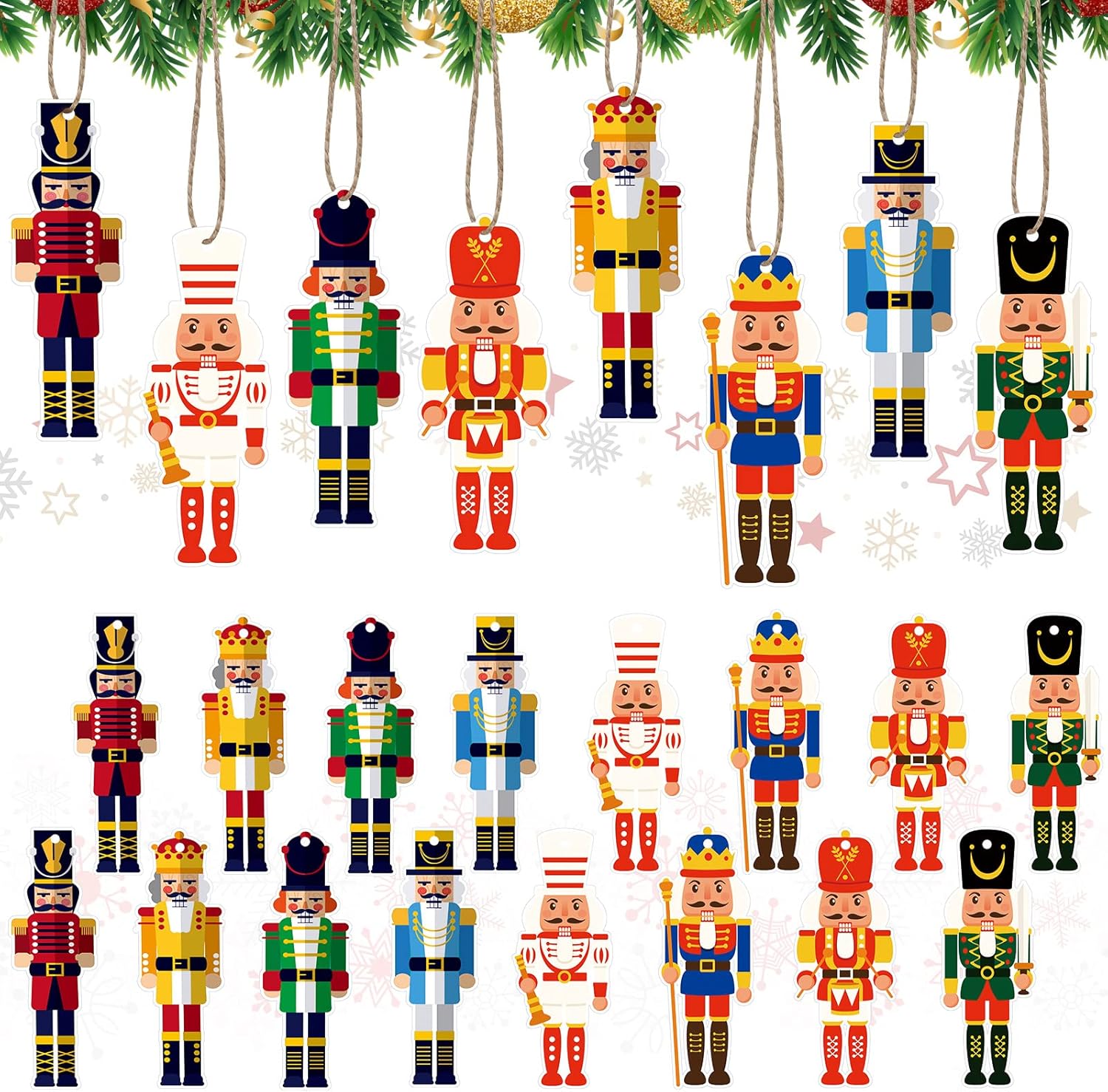 24 Pieces Christmas Nutcracker Ornaments Wood Hanging