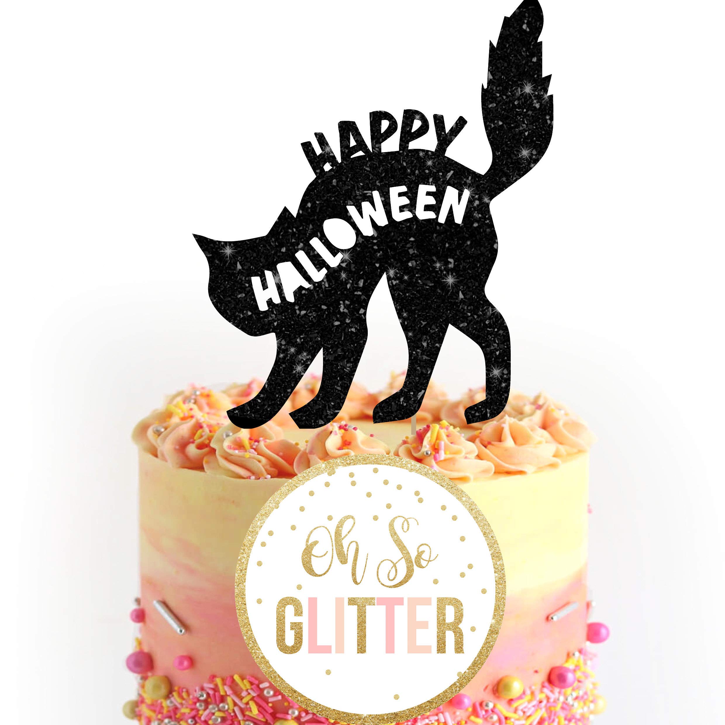Tortenaufsatz Mit Katzen-Motiv – Schwarz, Glitzernd, Für Kuchen 15–30 Cm | Perfekt Für Geburtstage, Partys & Katzen-Liebhaber