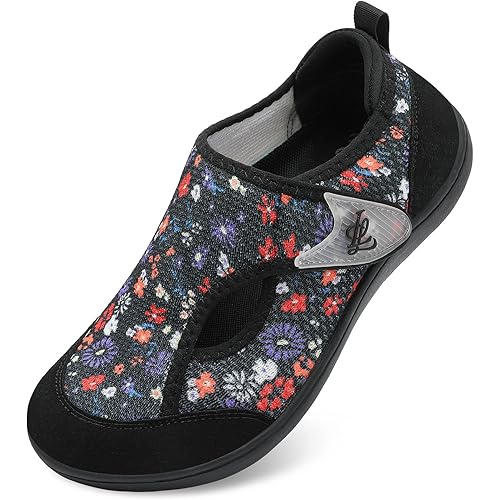 LeIsfIt Womens Wide Diabetic Shoes Adjustable Barefoot Walking Shoes Breathable Zero Drop Sneakers for Wide Width Arthritis Edema Feet