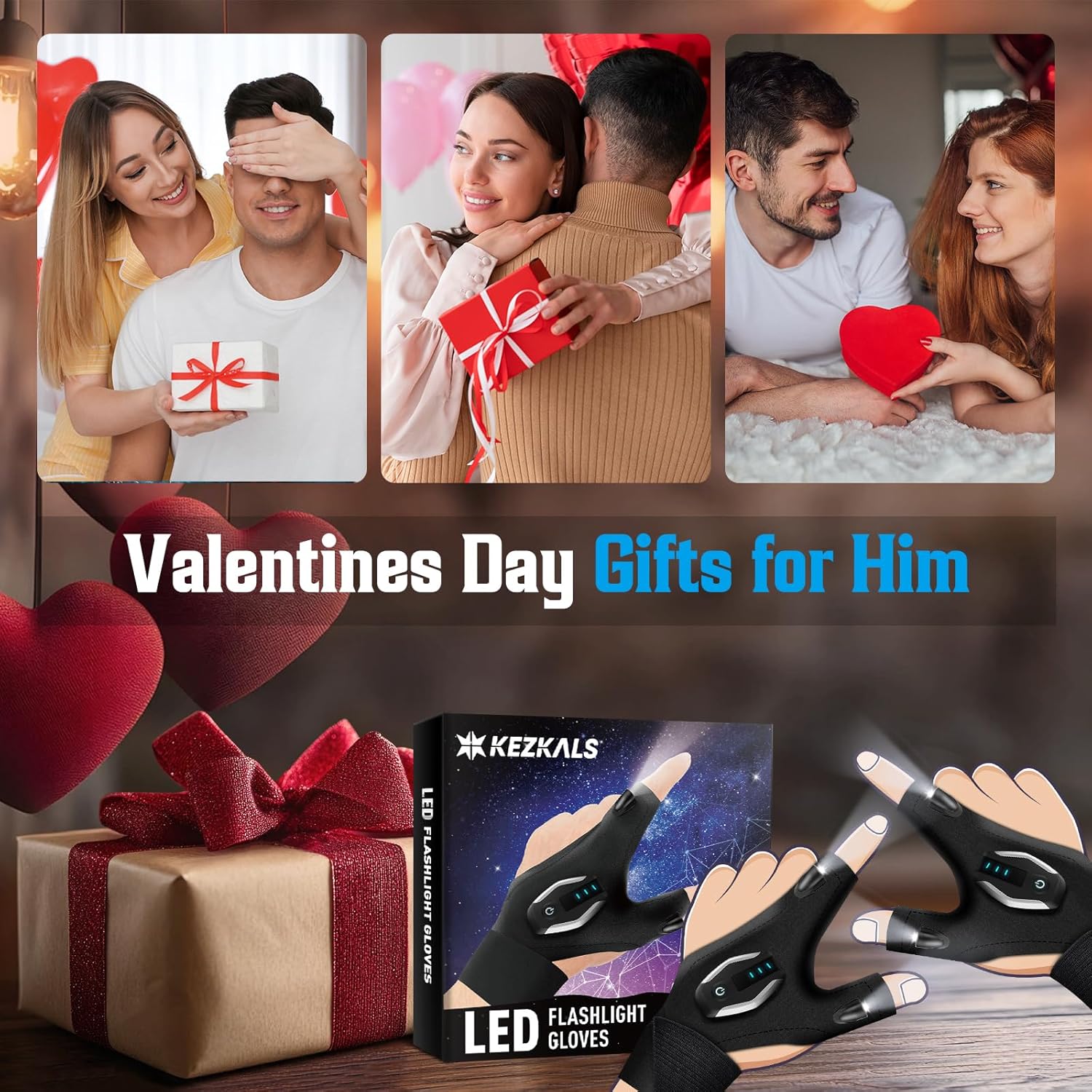 KEZKALS Valentines Day Gifts for Him Rechargeable Flashlight Gloves, Gifts for Men Dad Him, Mens Valentines Day Gifts, Gifts for Men Who Have Everything, Valentines Day Gifts for Men Boyfriend Gadgets - Image 2