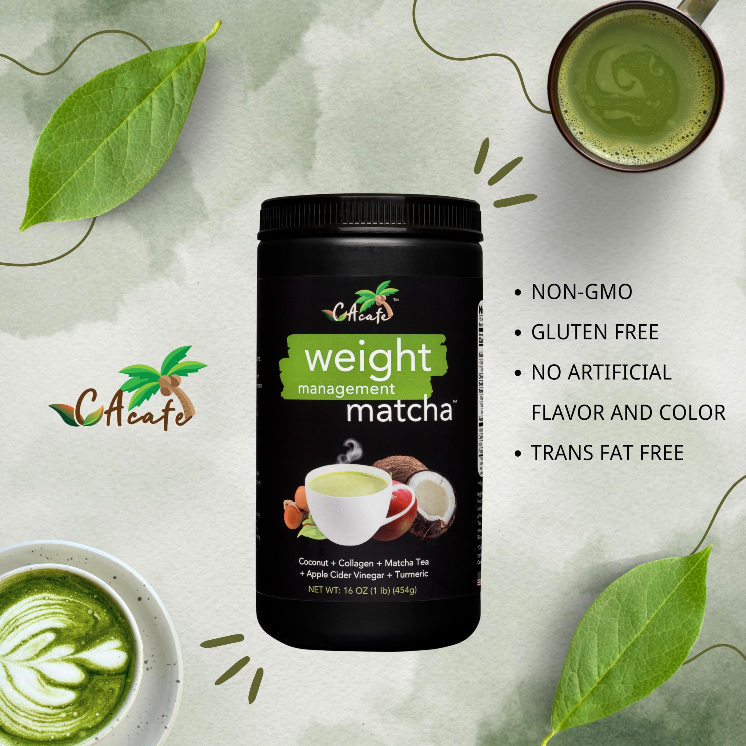 CAcafe Apple Cider Vinegar Turmeric Matcha Tea 9g Protein Ultimate Superfoods Blend of ACV Turmeric Collagen Coconut and — view 4