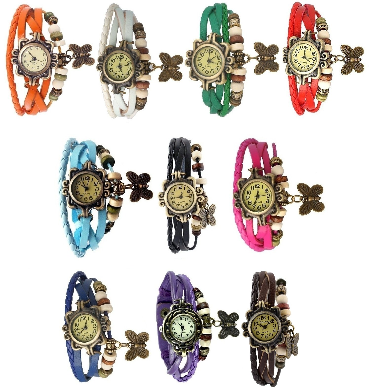 Pappi-Haunt Designer Vintage Analogue Leather Set of 10 Multicolor Colorful Bracelet Butterfly Girls Watch (B01IPYYPQW) Amazon Price History, Amazon Price Tracker