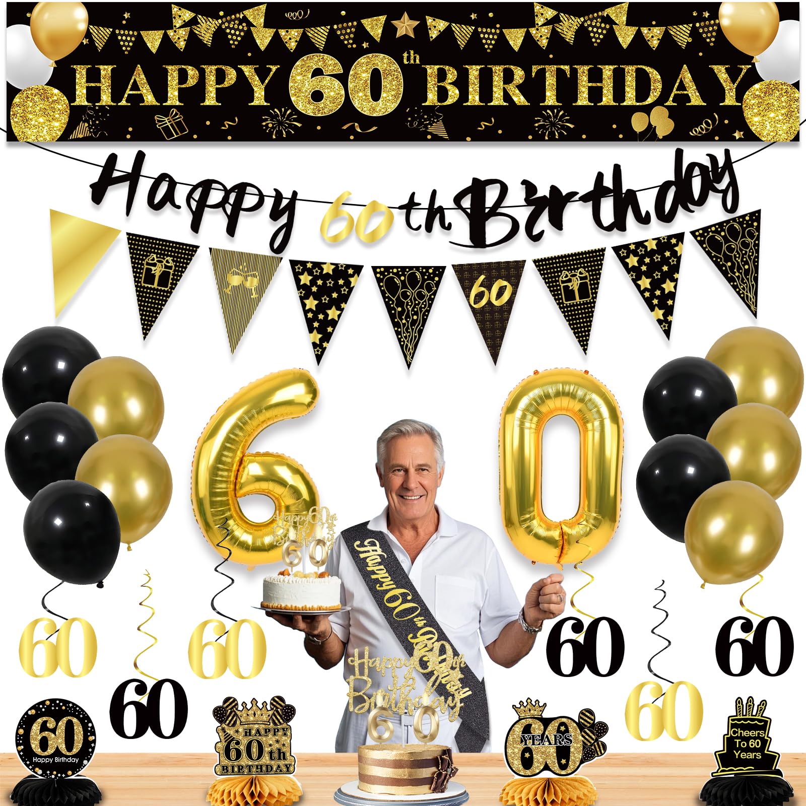 60th Birthday Decorations for Men, Black Gold 60th Party Decorations โ image 1