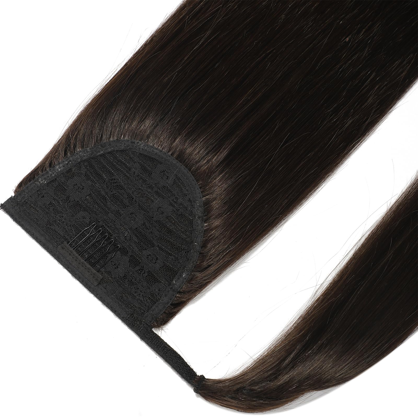 Human Hair 100% Echthaar Ponytail Pferdeschwanz Extensions und Clip in Zopf Haarteil 2# Dunkelbraun Haar 16"/40cm