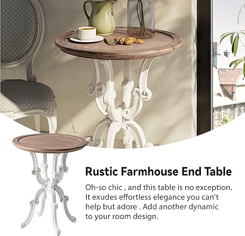 Miniatura 4 de LONYKE Mesa auxiliar rústica mesa auxiliar de granja con parte superior natural para familia comedor o sala de estar acabado hecho a mano color