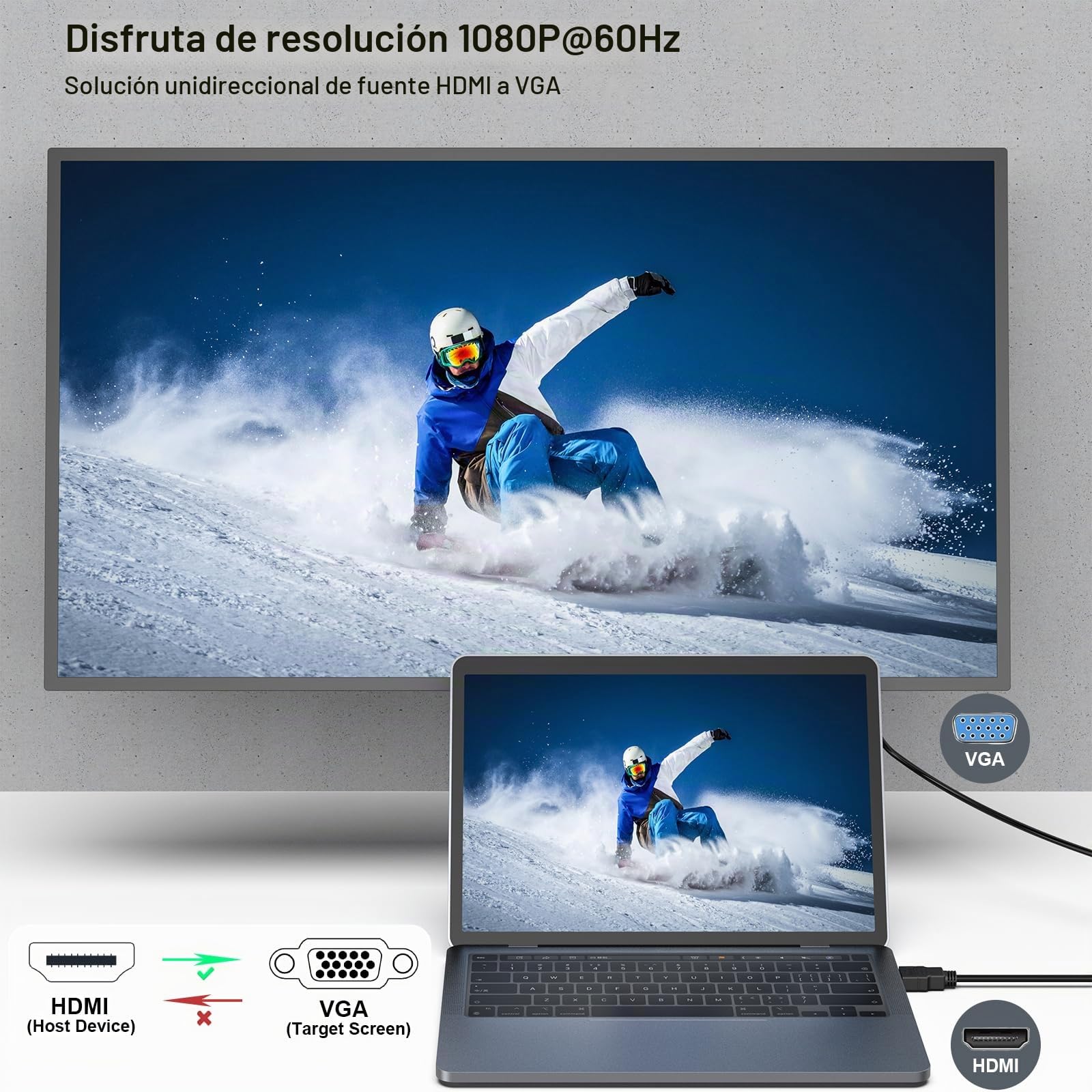 BENFEI Cable HDMI a VGA Chapado en Oro Macho a Macho 1,8 m Negro