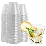 FOCUSLINE 9 oz Silver Plastic Cups, Disposable Clear Fancy Hard Plastic Cups, Silver Glitter, Heavy Duty, Reusable,100 Count