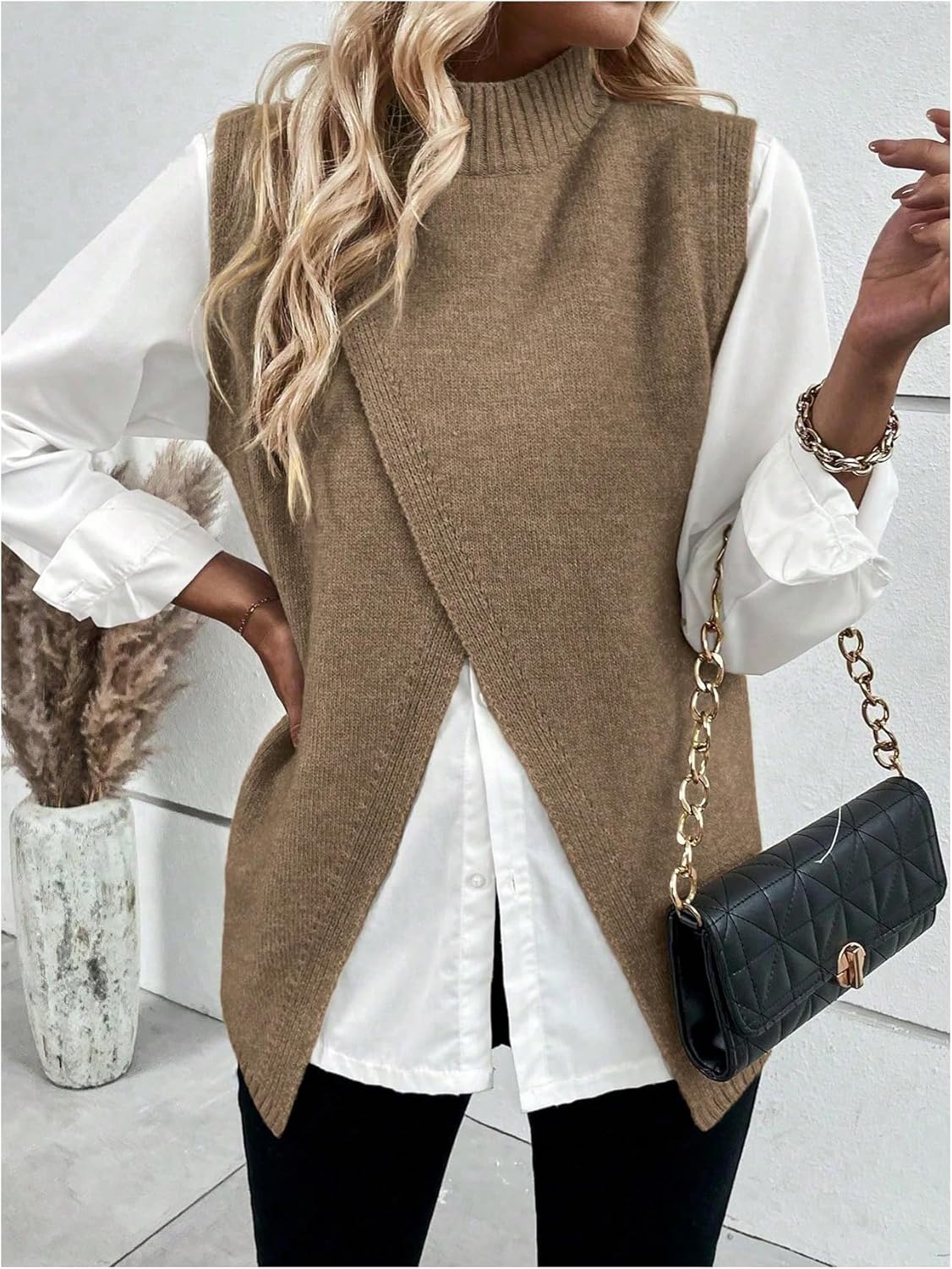 Verdusa Women's Sleeveless Sweater Vest Spring Business Casual Outfits Mock Neck Knit Pullover Sweaters Going Out Tops - Image 6