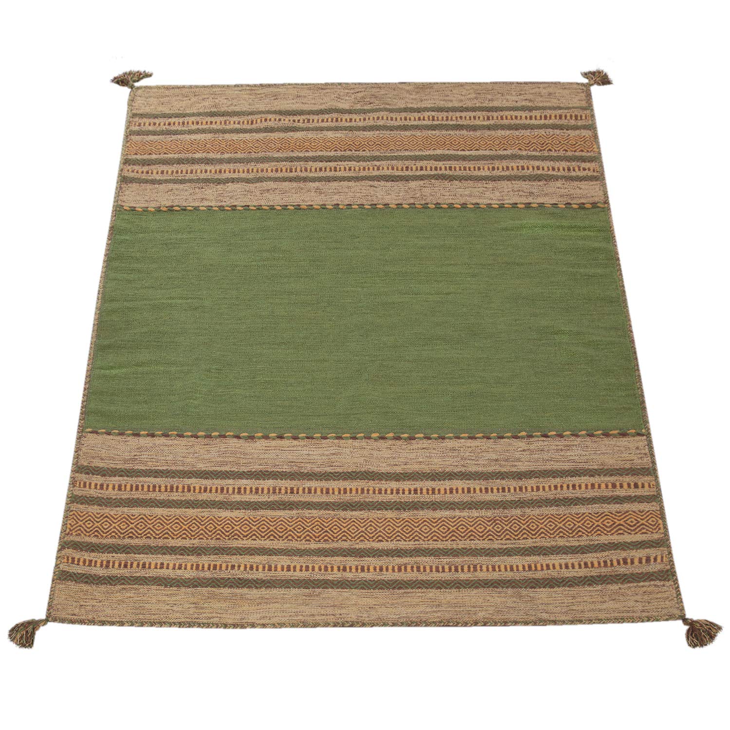 Paco Home Designer Teppich Webteppich Kelim Handgewebt 100% Baumwolle Modern Gemustert Grün, Grösse:120x170 cm